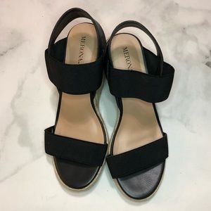 Black strappy low wedges
